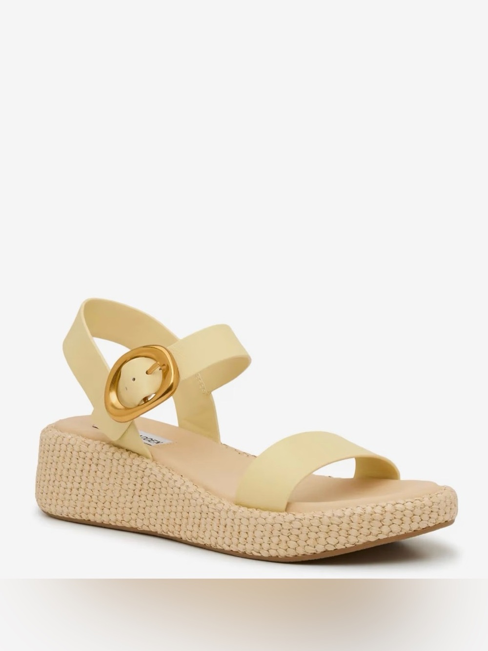 Steve Madden Pale Yellow Espadrille Wedge Sandal with Gold Buckle